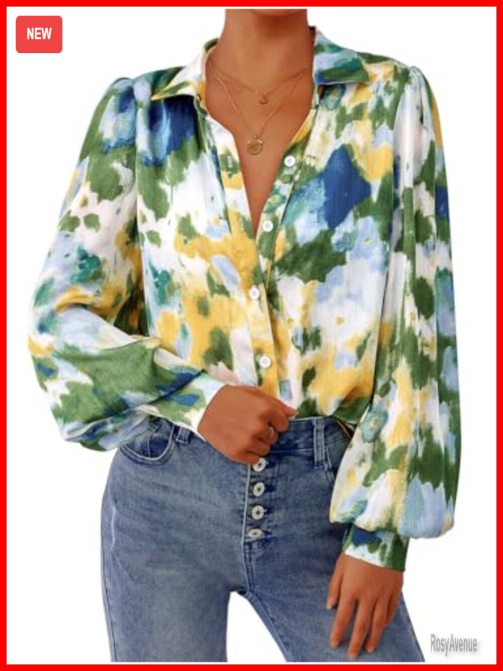 Womens Floral Chiffon Button Down Blouse Long Sleeve V Neck Boho Top
